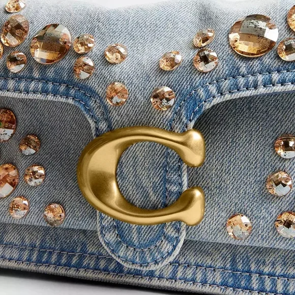 Coach RETAIL Bleach Washed Denim Tabby 26 With Distressed Crystals Style CCW92 - Picture 8 of 13